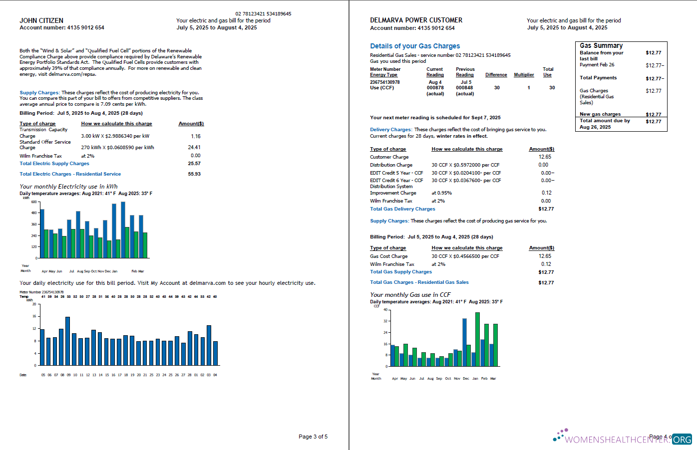 download USA Delmarva Power utility bill template in Word and PDF formats, 5 pages, 3 4 pages PDF template